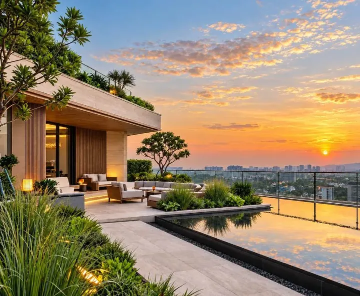 Phối cảnh Horizon Sky Garden trên tầng mái nhìn ra hoàng hôn