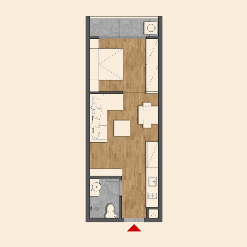 Mặt bằng căn hộ Studio diện tích thông thủy 34,5 m²